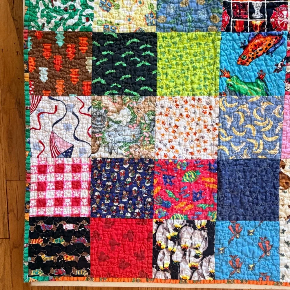 Patchwork mixed prints small hand crafted quilt